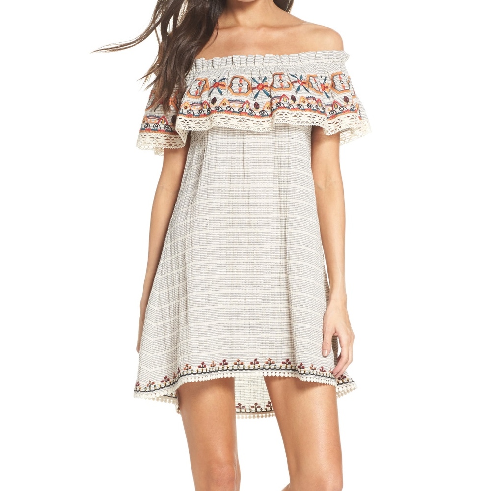 THML | NWT embroidered off shoulder striped dress